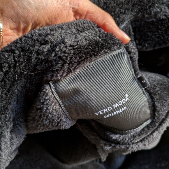 Vmemmy Vero Moda Black Vegan Leather Sherpa Sherling Jacket - Picture 9 of 9